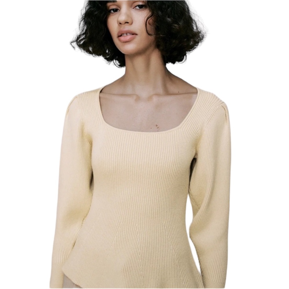 Zara Ribbed Balloon Sleeve Peplum Sweater